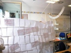 We built a wall. Out of sticky tape and paper.