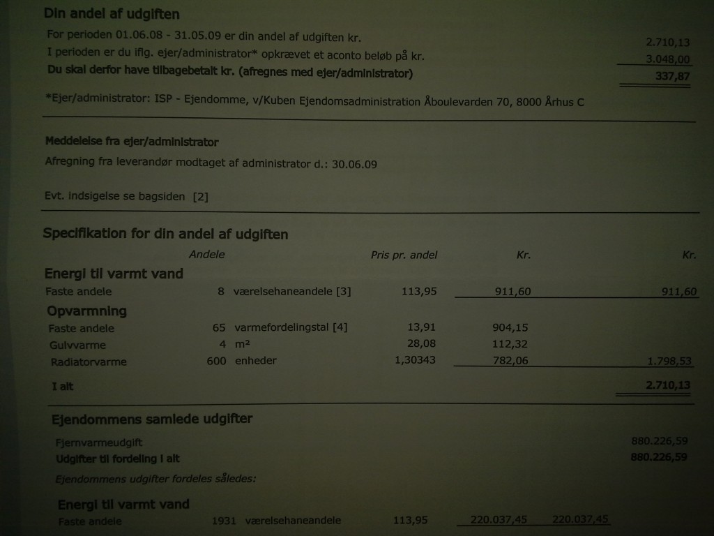 My heating bill for June 2008 - May 2009